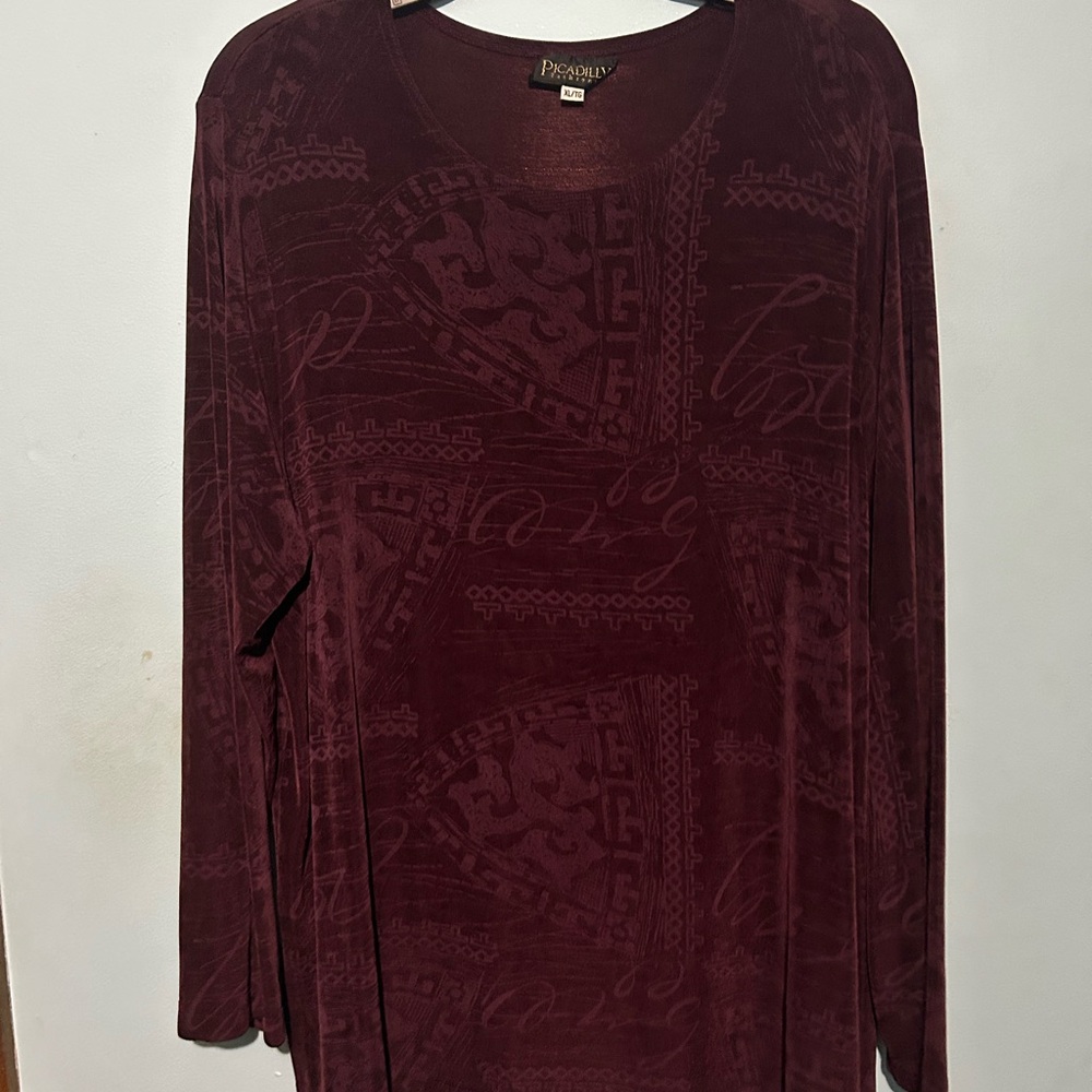 Picadilly Fashion Burgundy Relaxed Tunic Blouse